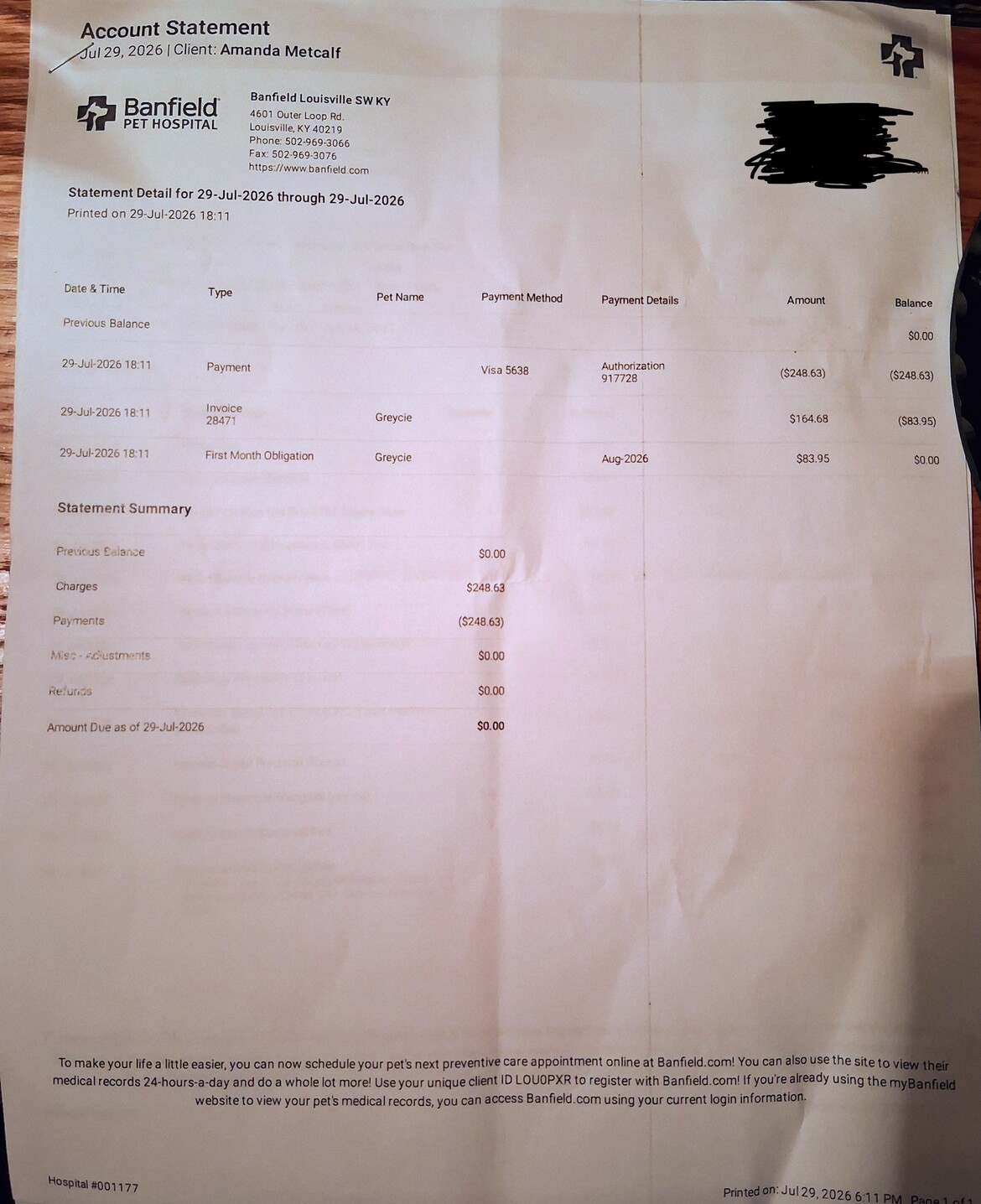 Receipt from 7/29 Receipt from 7/29