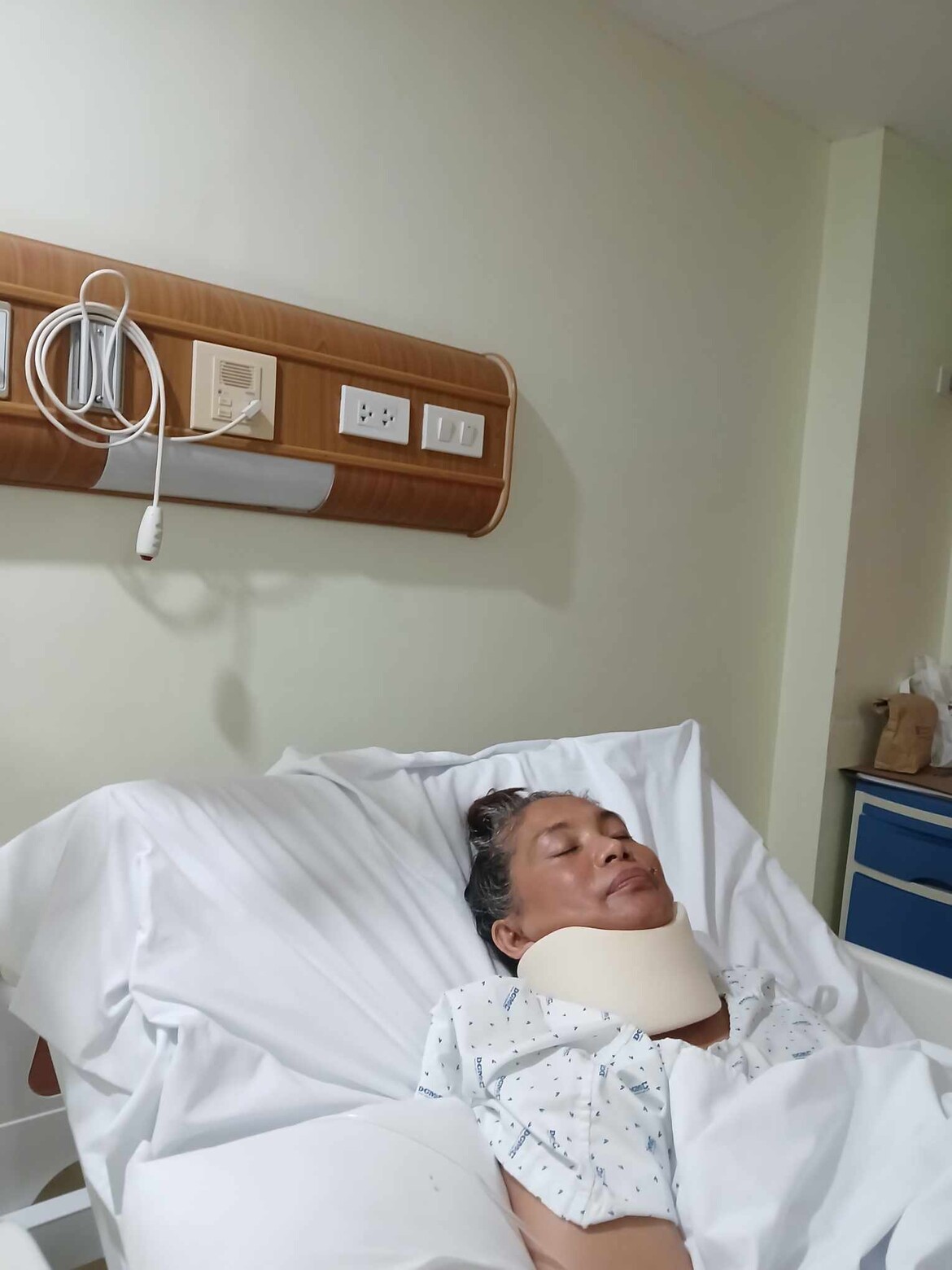 My mom when she was in the hospital after finding out that she has cervical spondylosis My mom when she was in the hospital after finding out that she has cervical spondylosis