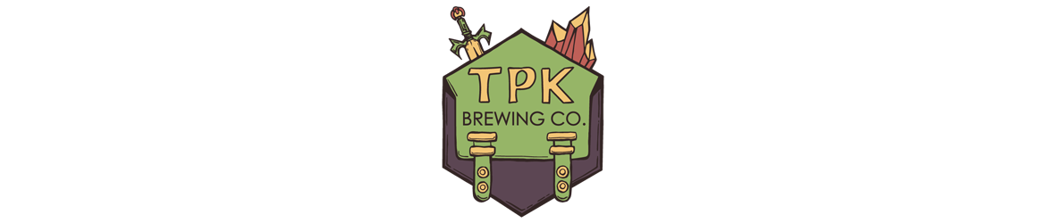 The TPK Brewing Co. logo, a d20 shaped backpack holding a sword and crystal.