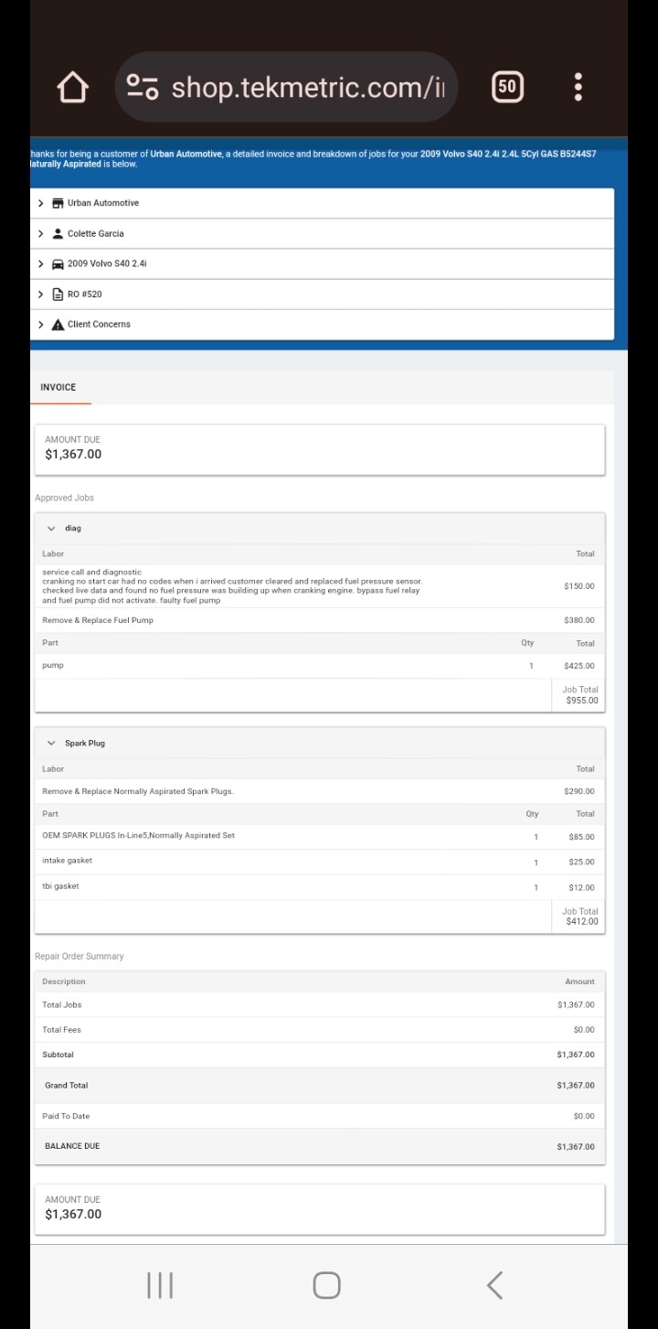 Mechanic's invoice Mechanic's invoice
