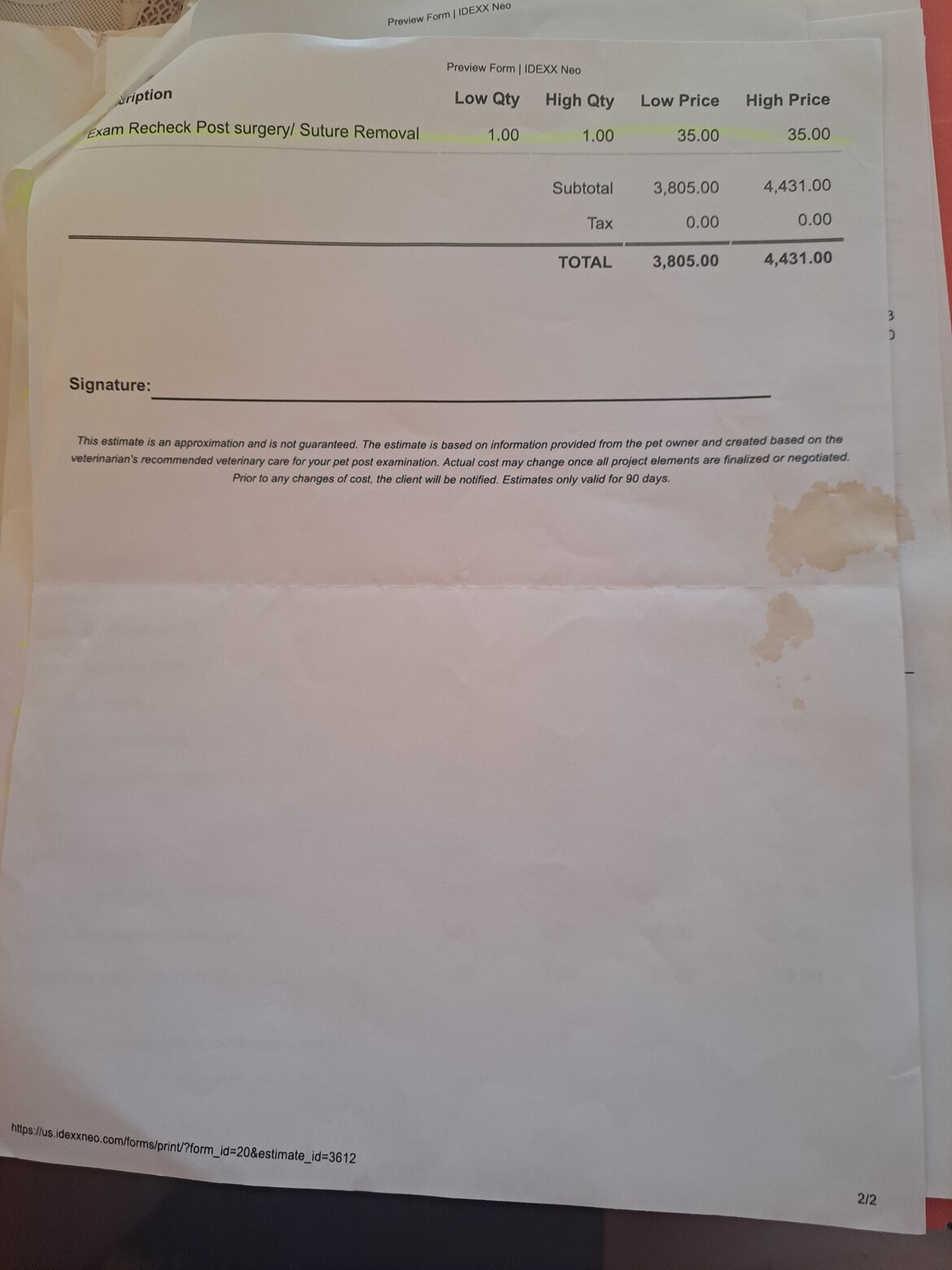 Documents from vet Documents from vet