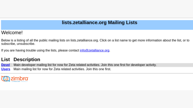 zimbra mailing lists by