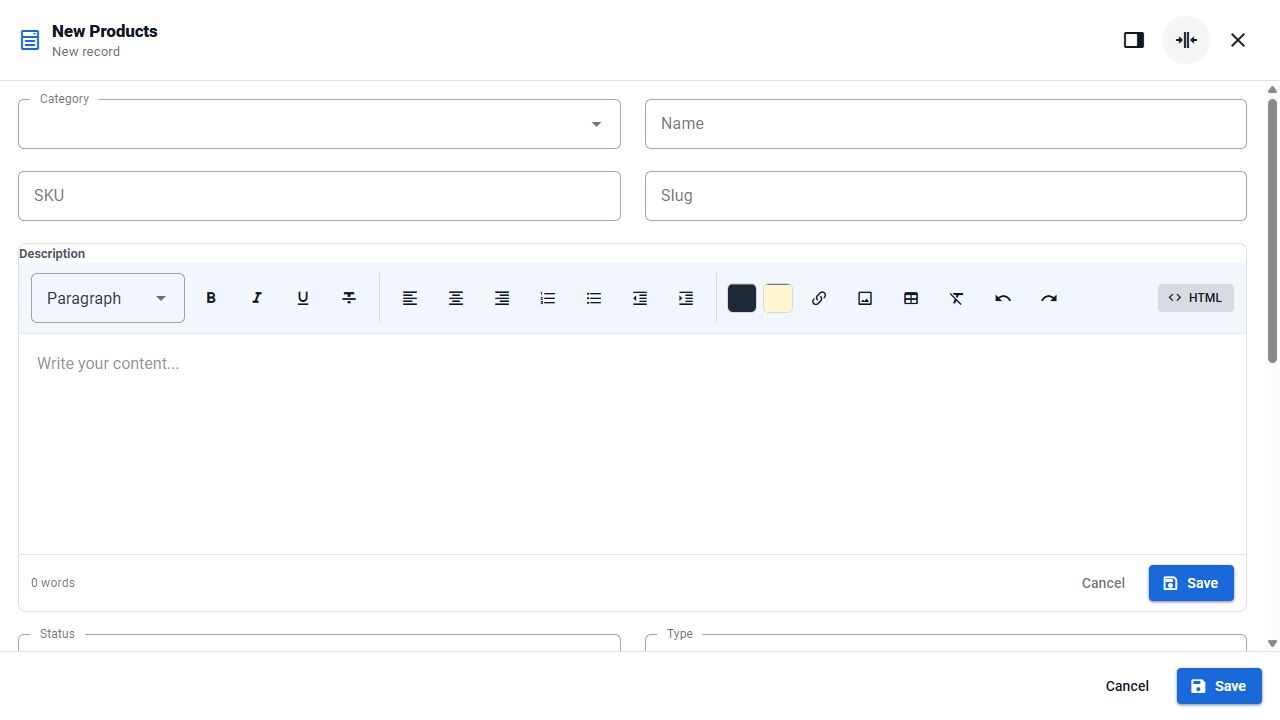 Sales: product editor with rich-text description