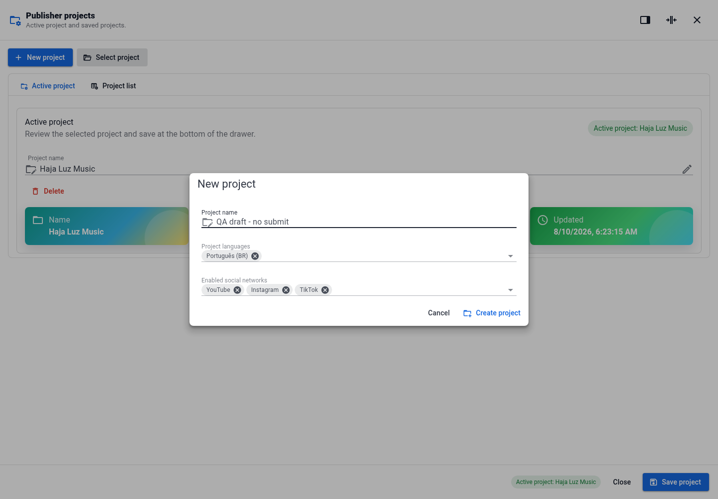 Real Hero publisher project configuration in English
