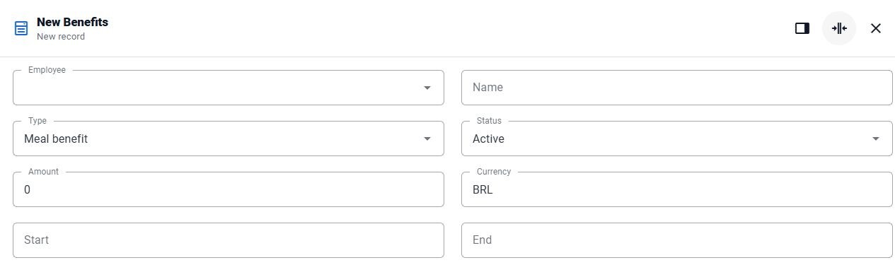 HR: benefit editor — employee, amount, currency and dates