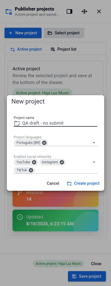 Hero publisher project configuration in English — mobile development capture