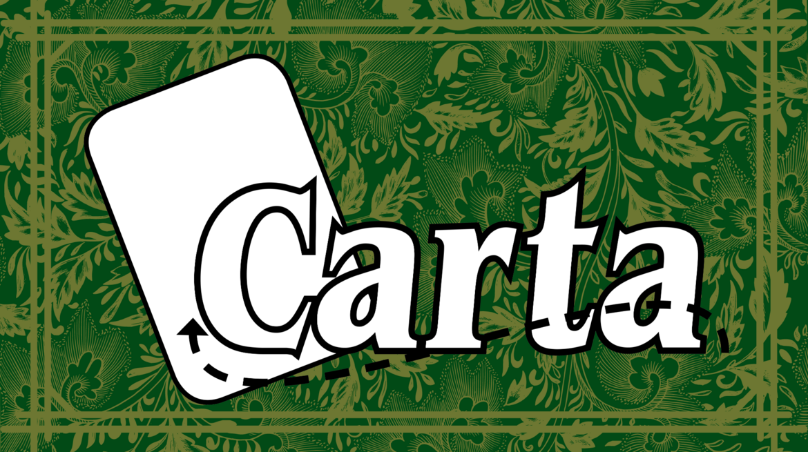 Carta system logo with the floral green pattern in the background.
