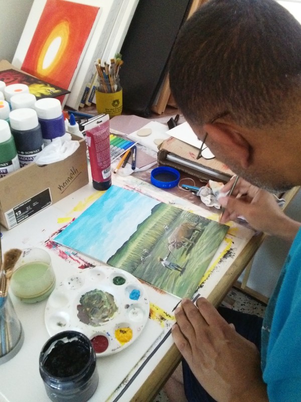 Painting some of Puertorrican folclor. Typical scene from antique Puerto Rico.