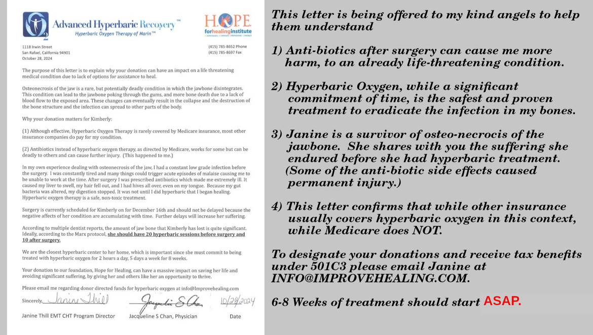 (Letter from Hyperbaric Center Explaining the Value of Your Donations)