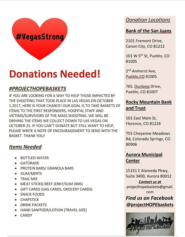 Items needed and Drop Off Locations