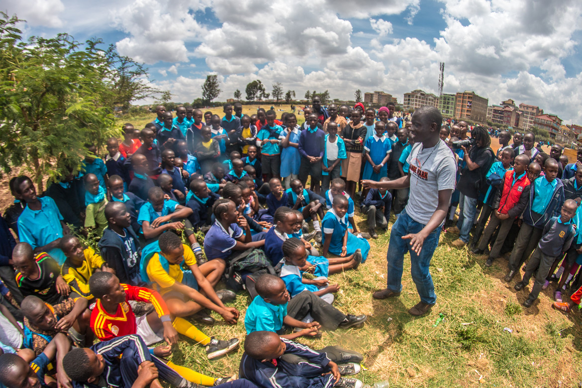 Sam in session with Kifaru primary school pupils