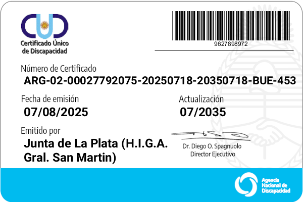 Front of Official Disability Certificate (CUD – Argentina)