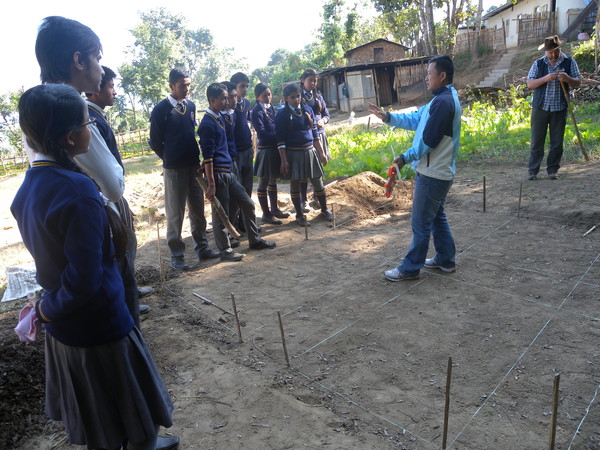 Kamal and students at Prajna Sadan school