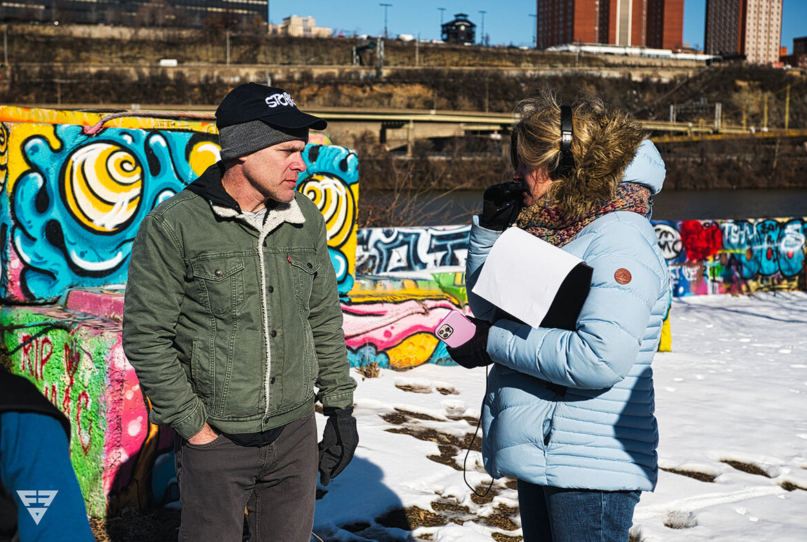 Eric and Script Supervisor Nicole on set