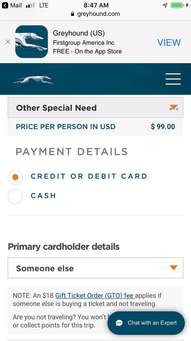 More info from greyhound about the trip