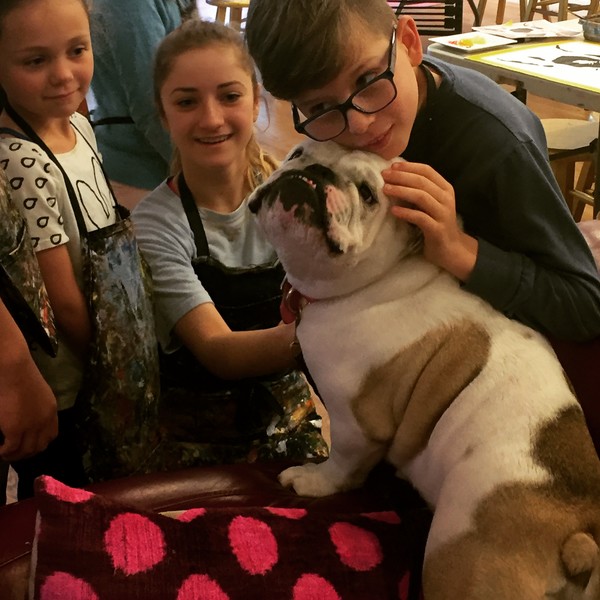 Spanky just loves my art students!