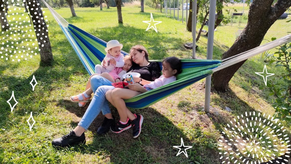 In the hammock with the kids