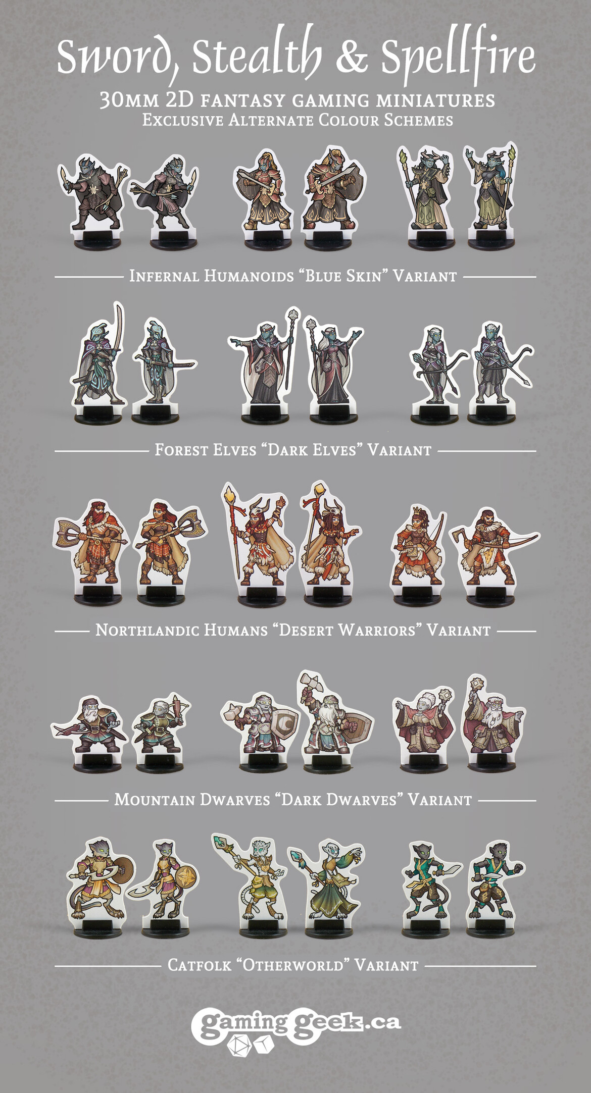 Altnerate colour schemes of the Sword, Stealth & Spellfire minis, available only to backers.