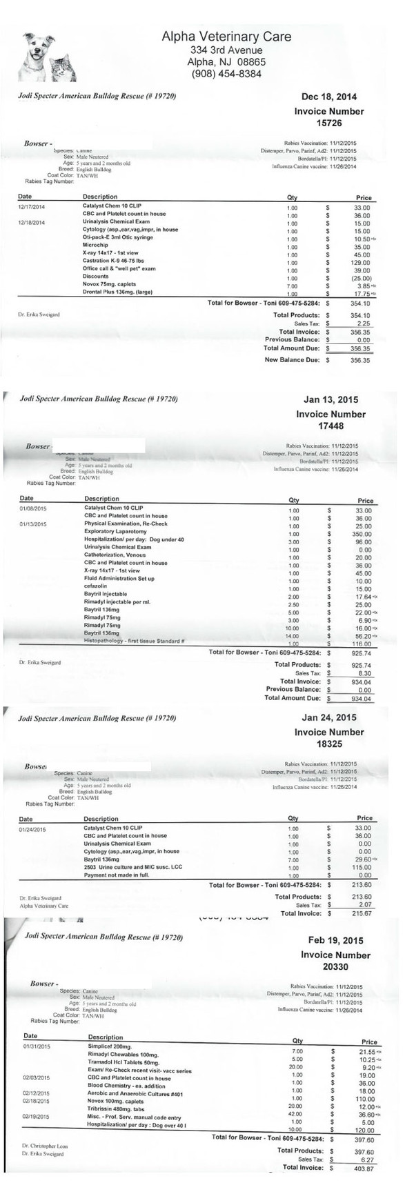 Some of Bowser's Vet Bills