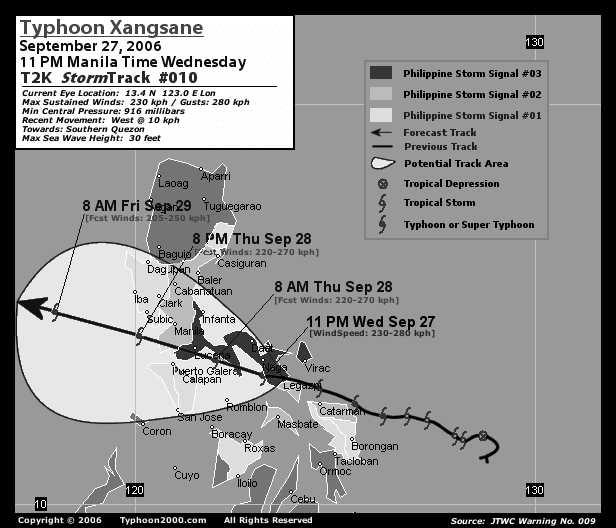 The path of Typhoon Xangsane, locally known as Milenyo in the Philippines. Image courtesy Research Gate