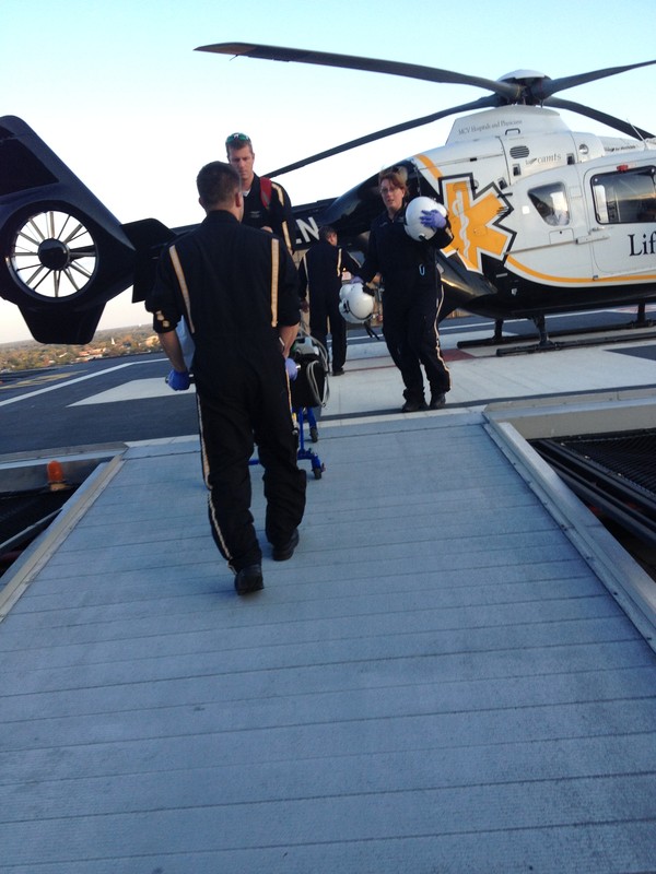 Airlifted from L.U. to VCU hospital