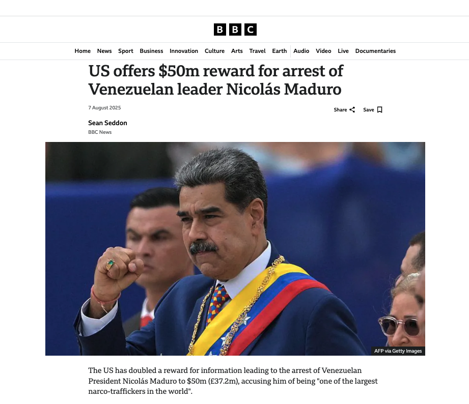US offers $50m reward for arrest of Venezuelan leader Nicolás Maduro