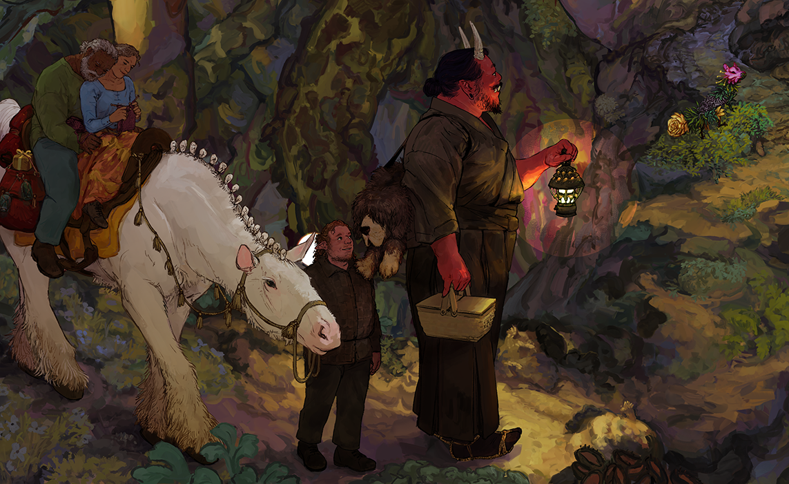 Crop of an illustration with Red Jack and othr characters in the rhizome.