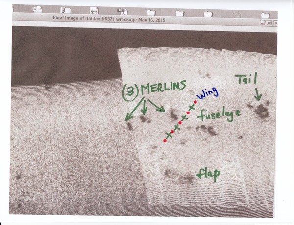 Sonar image with the wing sections under 1 meter of sand