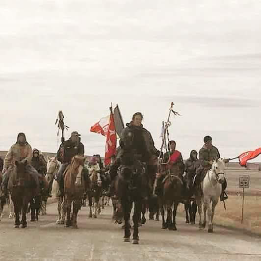 Tatanka Itancan Lone Eagle leads the Water Protectors into Sacred Stone, which later grew into a worldwide phenomenon and the birth of the Water Protector movement. Tatanka was chosen by the other riders for this honor.