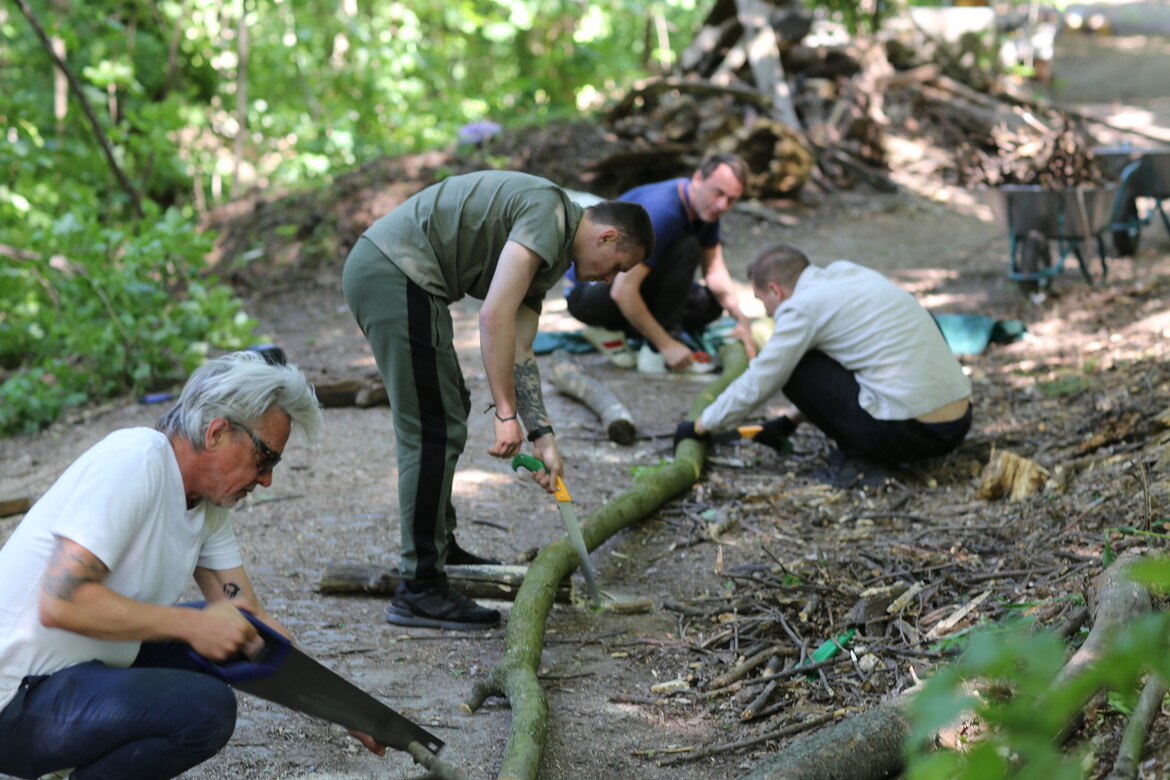 Our volunteers building our trauma-informed Therapy Garden