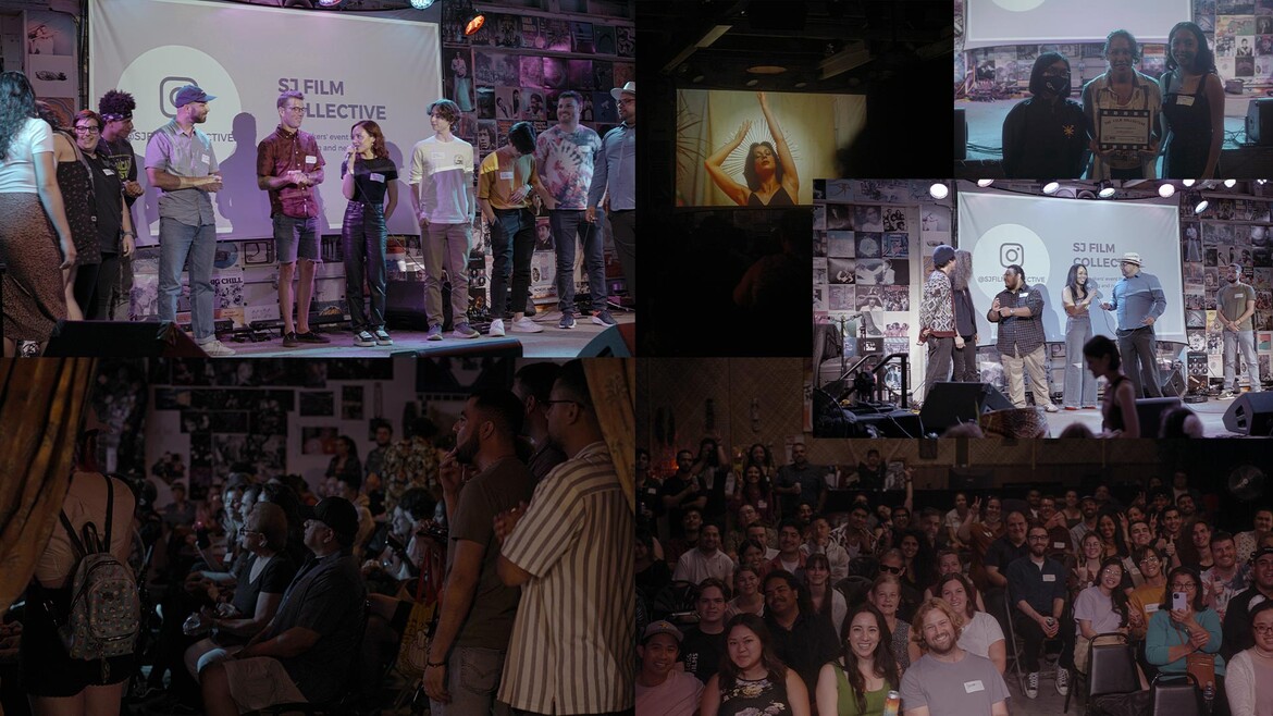 A collage of photos from San Jose Film Collective Summer 2023 film showcase.