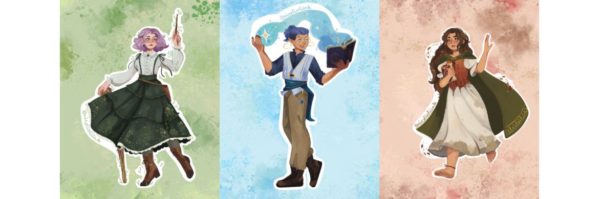 Official character art for Ophelia, Milo, and Finn.