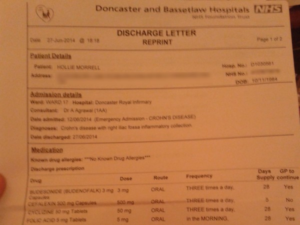My discharge letter from hospital