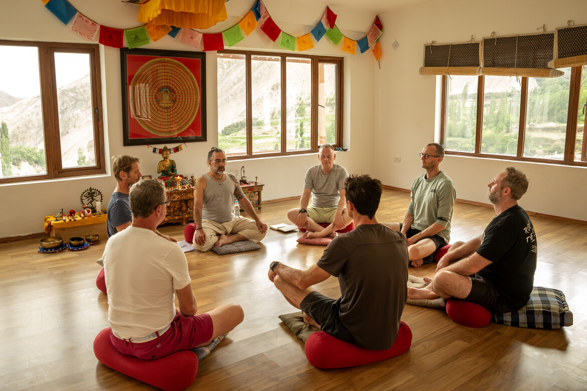 Holding a men's circle during a men's retreat in India
