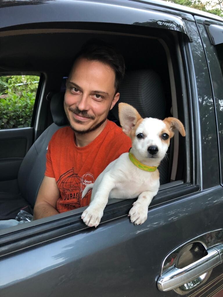 Tim with Thom, named after Thom Yorke because of his asymmetrical eyes, arrived flea infested as the smallest of the litter that nobody wanted.