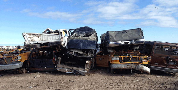 Vehicles ready for recycling in Canada's north.
