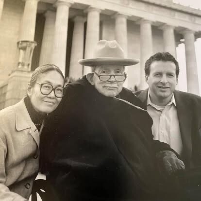 Founding ADA Watch/CDRJ chair Justin Dart, Jr. with Yoshiko Dart and ADA Watch/CDRJ executive director in front of the Lincoln Memorial in Washington, DC.