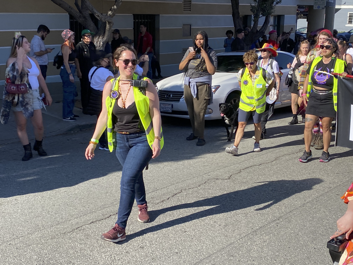 Community leader Elizabeth Lanyon serving as Marshall at the 2025 Dyke March