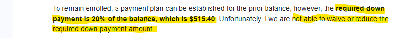 Screenshot of a portion of the email I received
