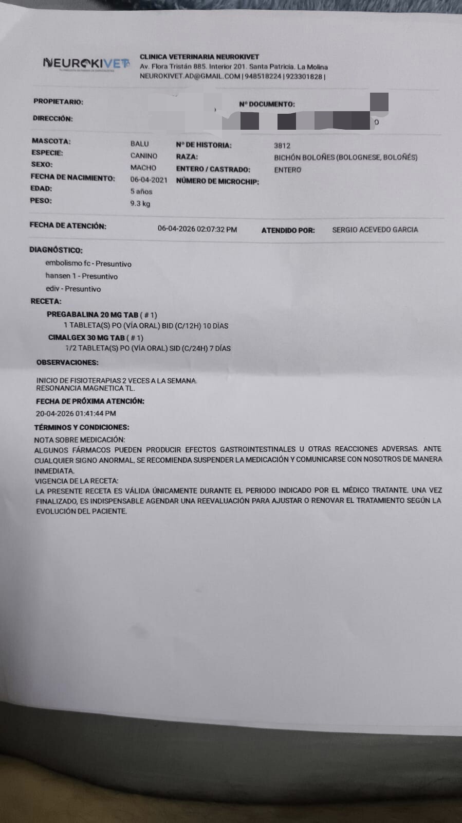 Documento de Neurólogo original