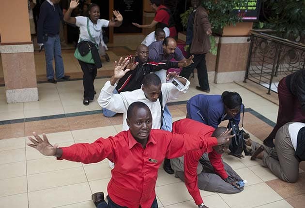 TERRIFIED VICTIMS OF TERROR ATTACK IN A KENYAN SHOPPING MALL