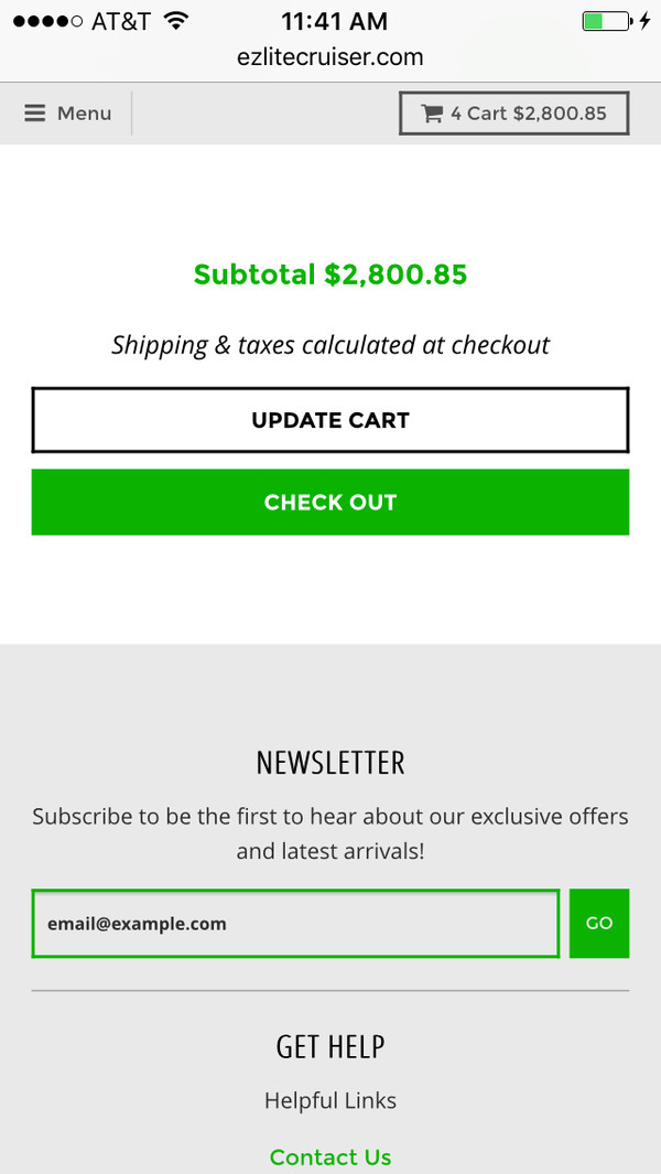 Screen shot showing expected cost of chair.