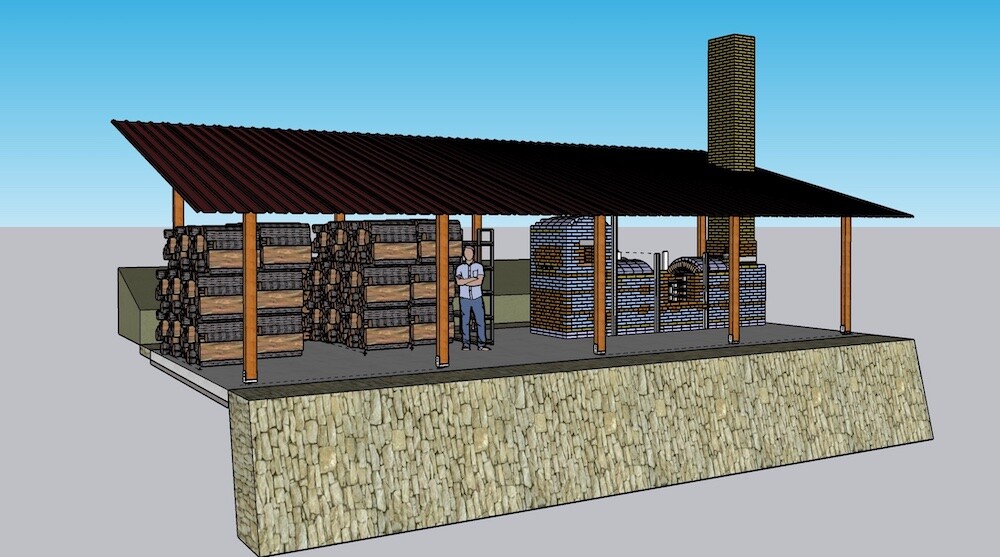 a 3D rendering of the kiln and kilnshed