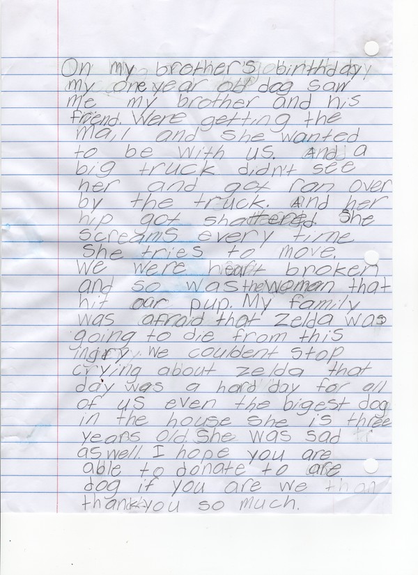 Letter from 8 year old daughter