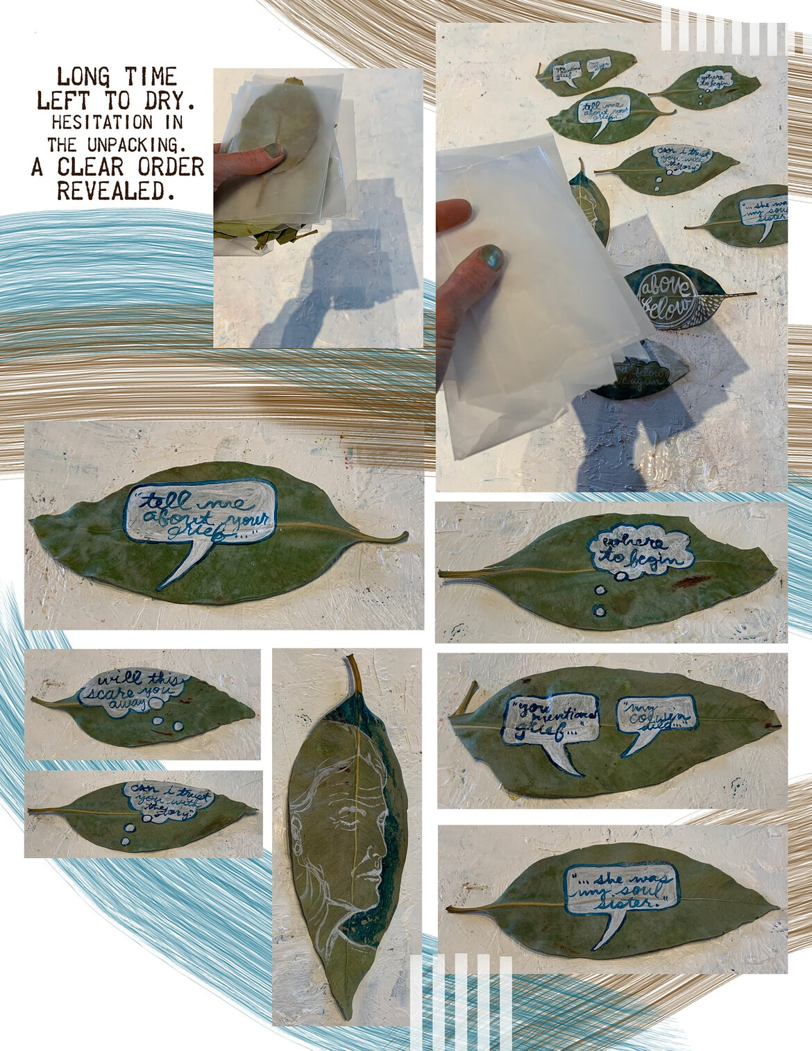 Page by Erin Partridge, paint on leaves
