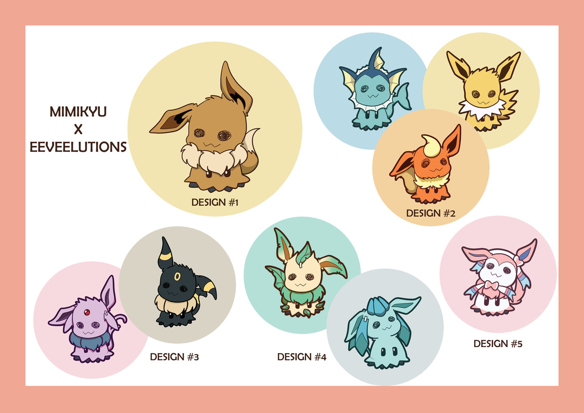 Mimikyu as Eeveelutions Button Pins by Zee Chan