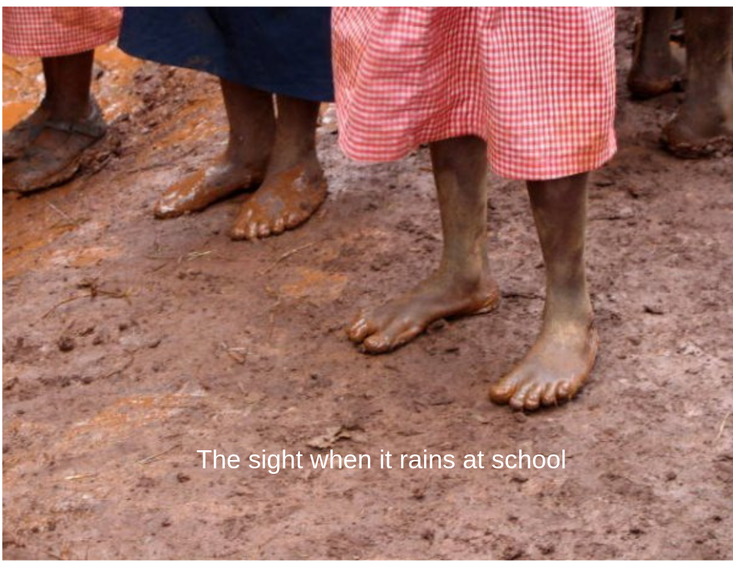 children with no shoes and their legs covered when it rained-rich alt text