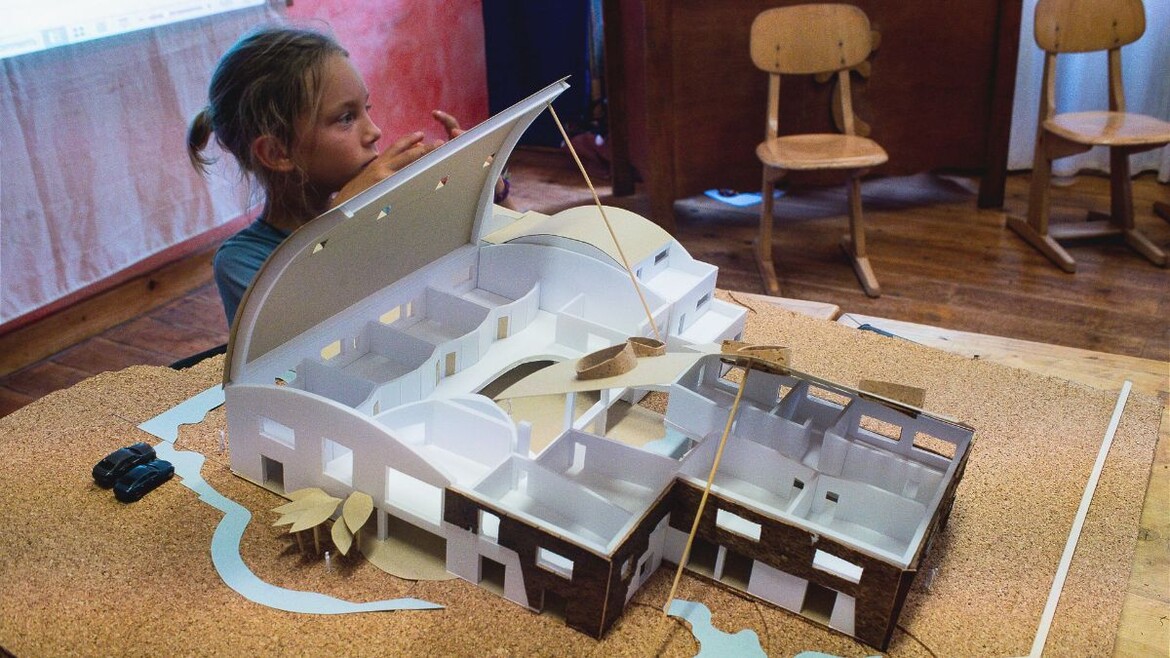 architectural model of the new waldorf school in Monte Judeu