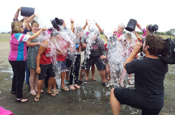 Supporters of Sheila Tynan take part in the Ice Bucket Challenge at Garry Point Park in Richmond.