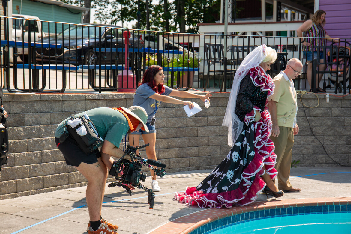 Photo of team shooting film Don't Cry For Me All You Drag Queens.